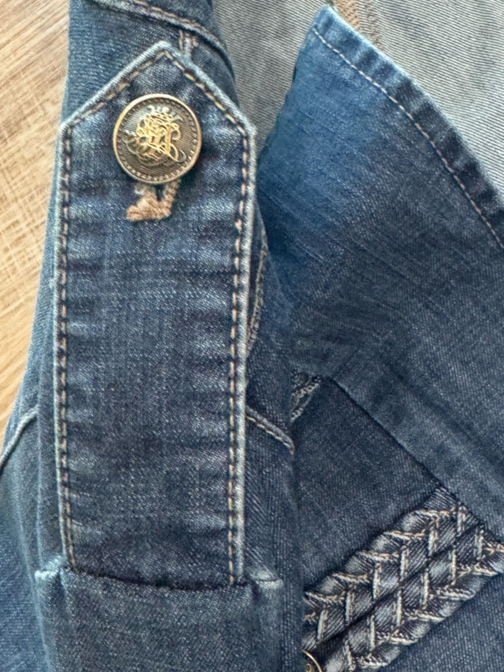 Chico’s Denim Military Style Jacket Braided Trim Button Front Size 0 (Small) - Picture 6 of 7